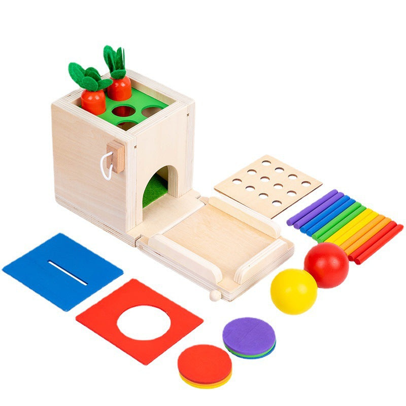 Boîte à Coins Montessori 4 en 1 – Jouet Multifonctionnel avec Carottes à Tirer, Blocs de Construction et Jeu de Correspondance des Couleurs - LylyShop