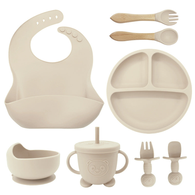 Set de Vaisselle en Silicone pour Bébé – 8 Pièces avec Bavoirs, Assiettes, Bols et Cuillères avec Ventouse - LylyShop