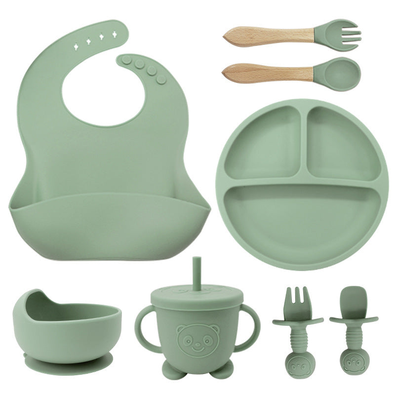 Set de Vaisselle en Silicone pour Bébé – 8 Pièces avec Bavoirs, Assiettes, Bols et Cuillères avec Ventouse - LylyShop
