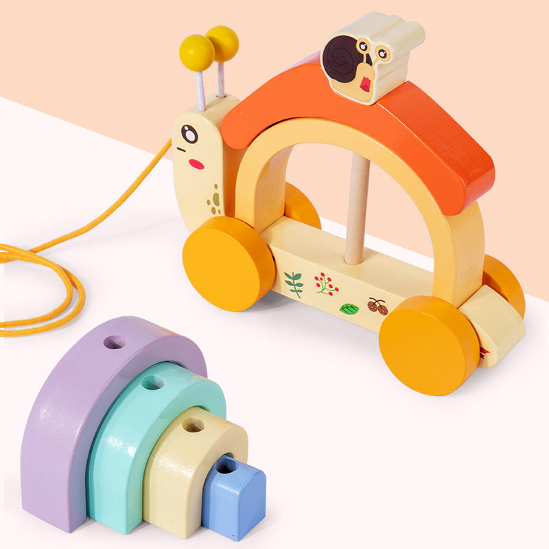 Tracteur Arc-en-Ciel Escargot en Bois pour Enfants - LylyShop