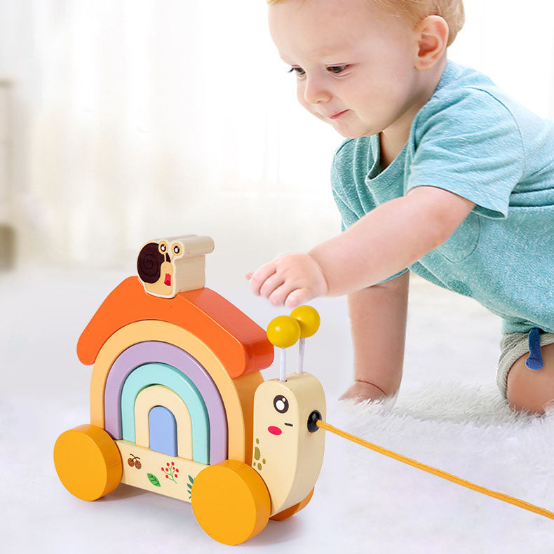 Tracteur Arc-en-Ciel Escargot en Bois pour Enfants - LylyShop