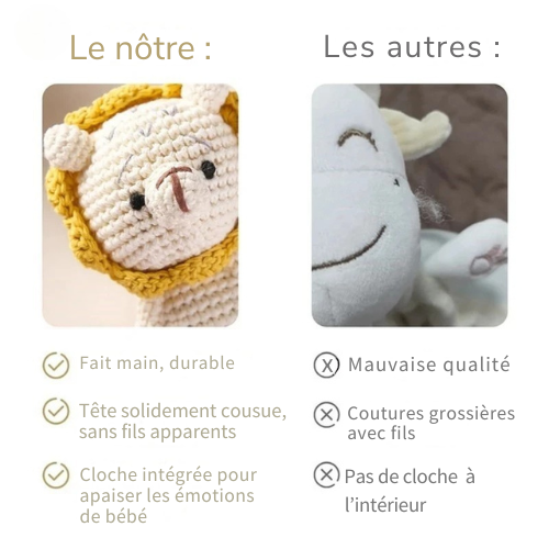 Doudou Tricoté Fait Main – Éléphant, Lion ou Renard