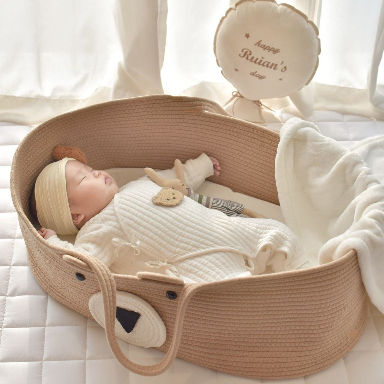 Couffin Portable pour Bébé en Corde de Coton – Pliable, Écolo et Chic