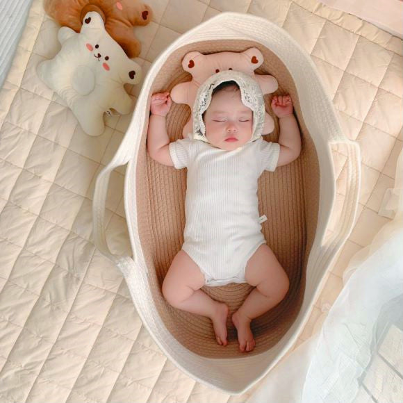 Couffin Portable pour Bébé en Corde de Coton – Pliable, Écolo et Chic