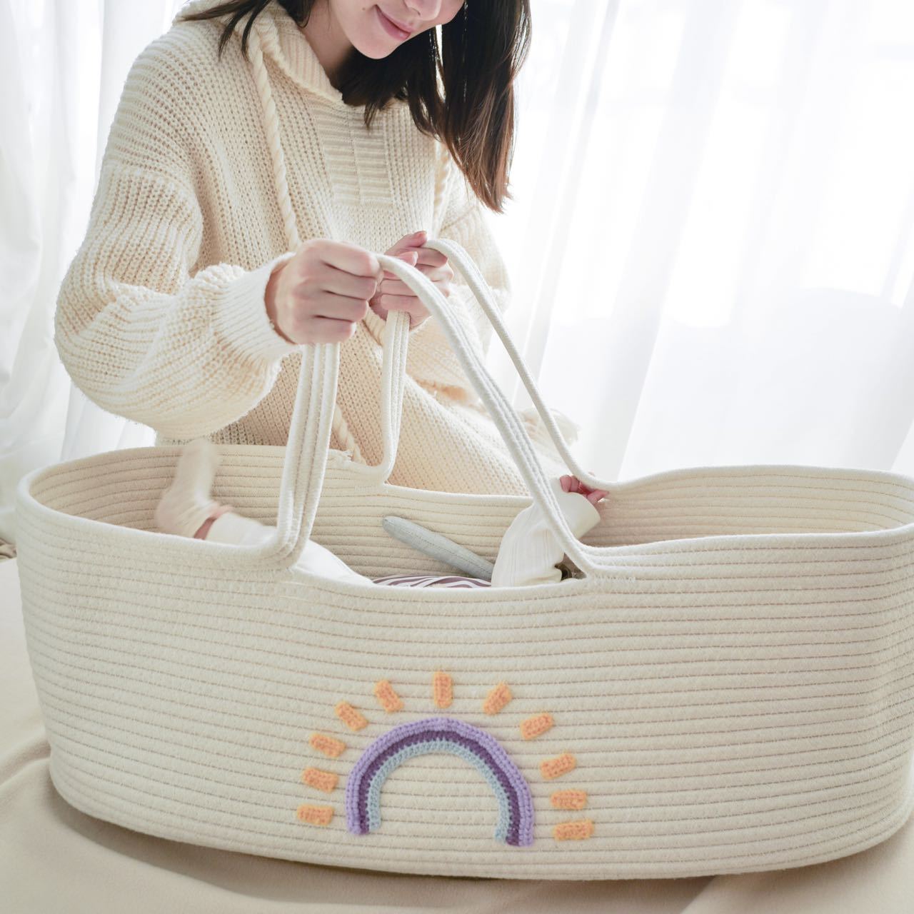 Couffin Portable pour Bébé en Corde de Coton – Pliable, Écolo et Chic