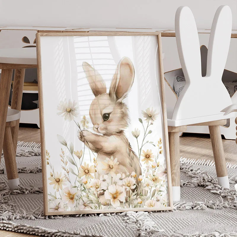 Affiche Murale Personnalisée Lapin et Fleurs