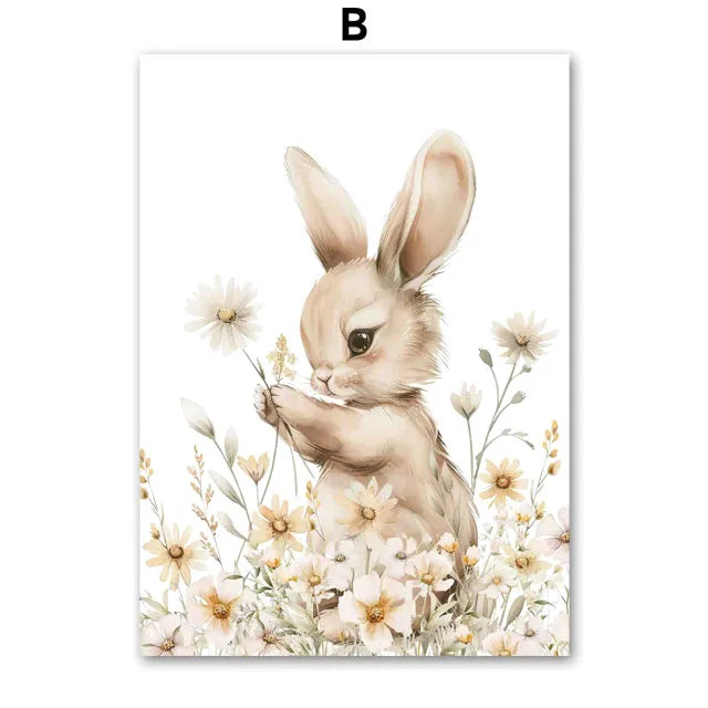 Affiche Murale Personnalisée Lapin et Fleurs