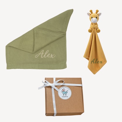 Coffret – Couverture et doudou personnalisés au prénom de bébé