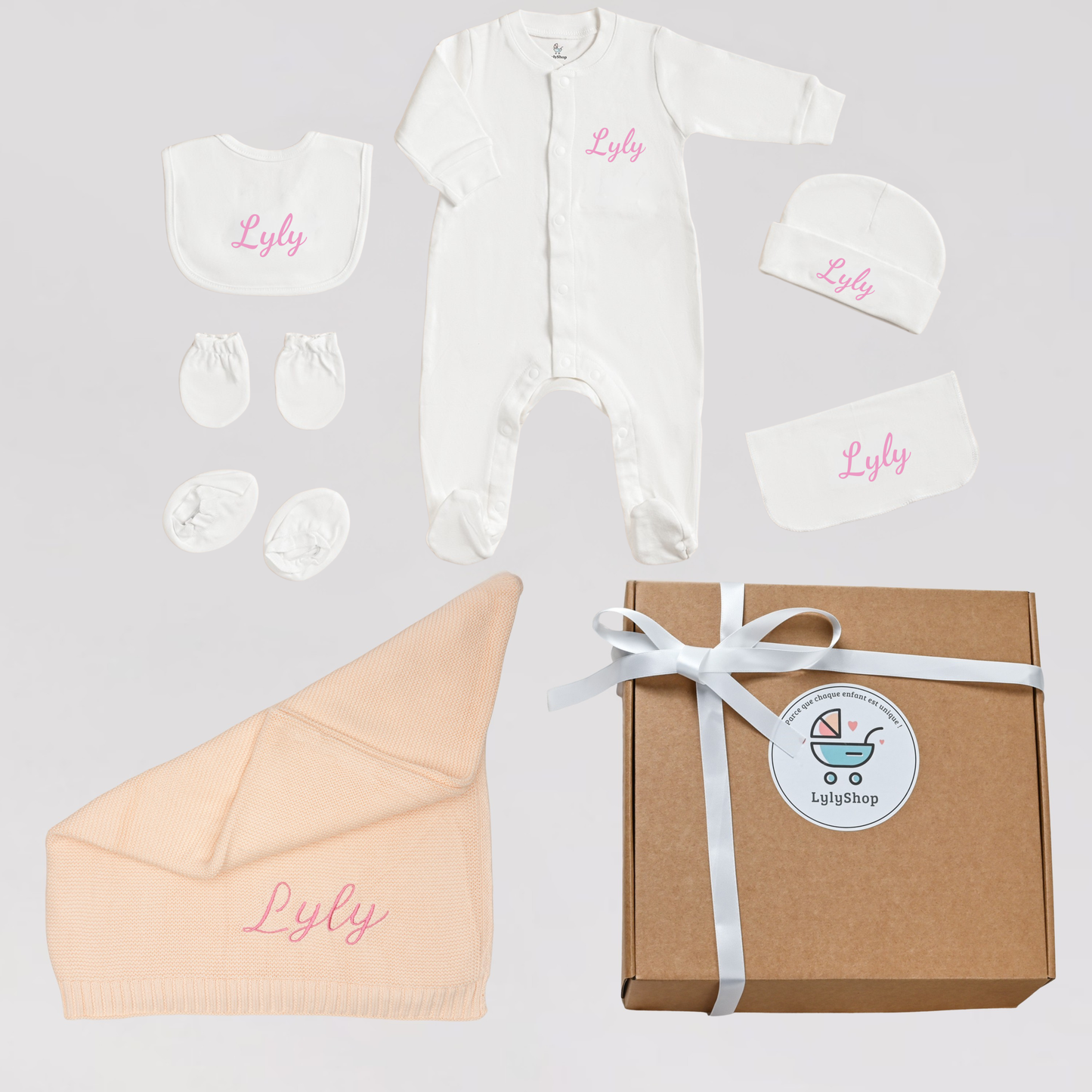 Coffret - Ensemble sortie d’hôpital personnalisé avec couverture assortie