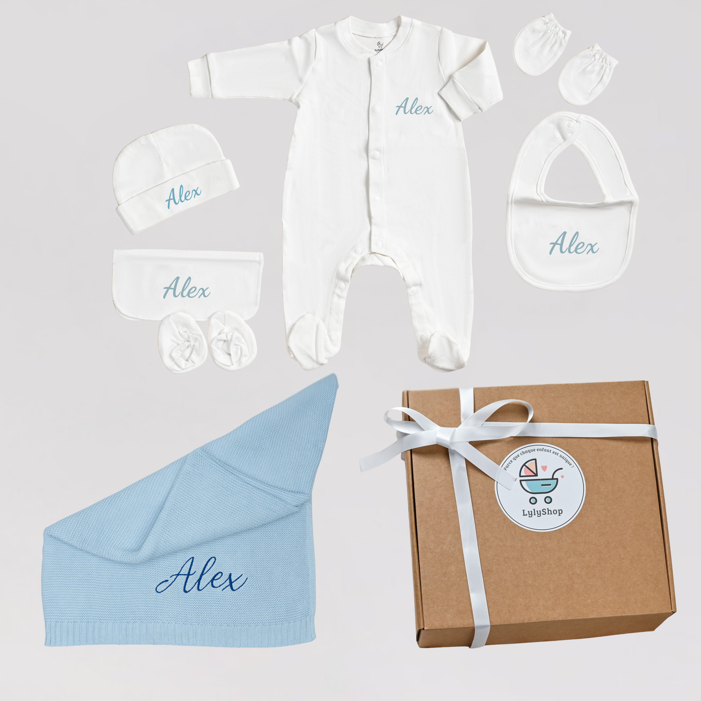 Coffret - Ensemble sortie d’hôpital personnalisé avec couverture assortie