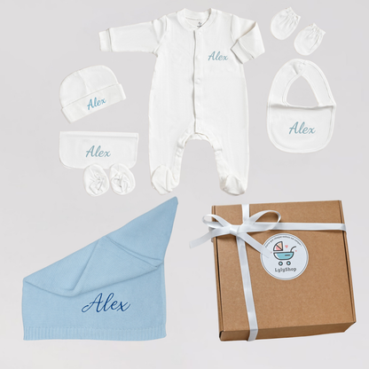 Coffret - Ensemble sortie d’hôpital personnalisé avec couverture assortie