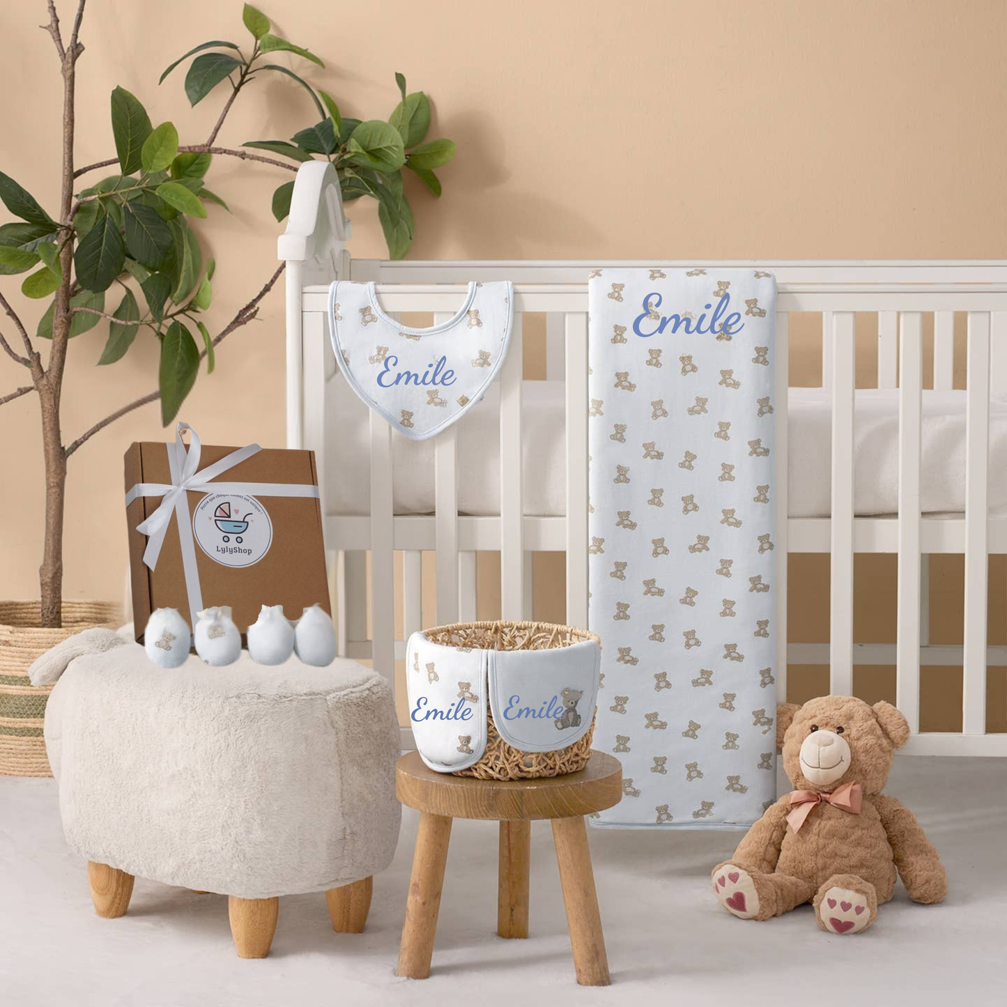 Coffret Naissance Ours Personnalisé – Coffret Cadeau 6 Pièces