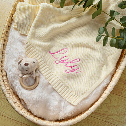 Coffret Duo Douillet Personnalisé – Lapin en Peluche & couverture brodés au prénom de bébé