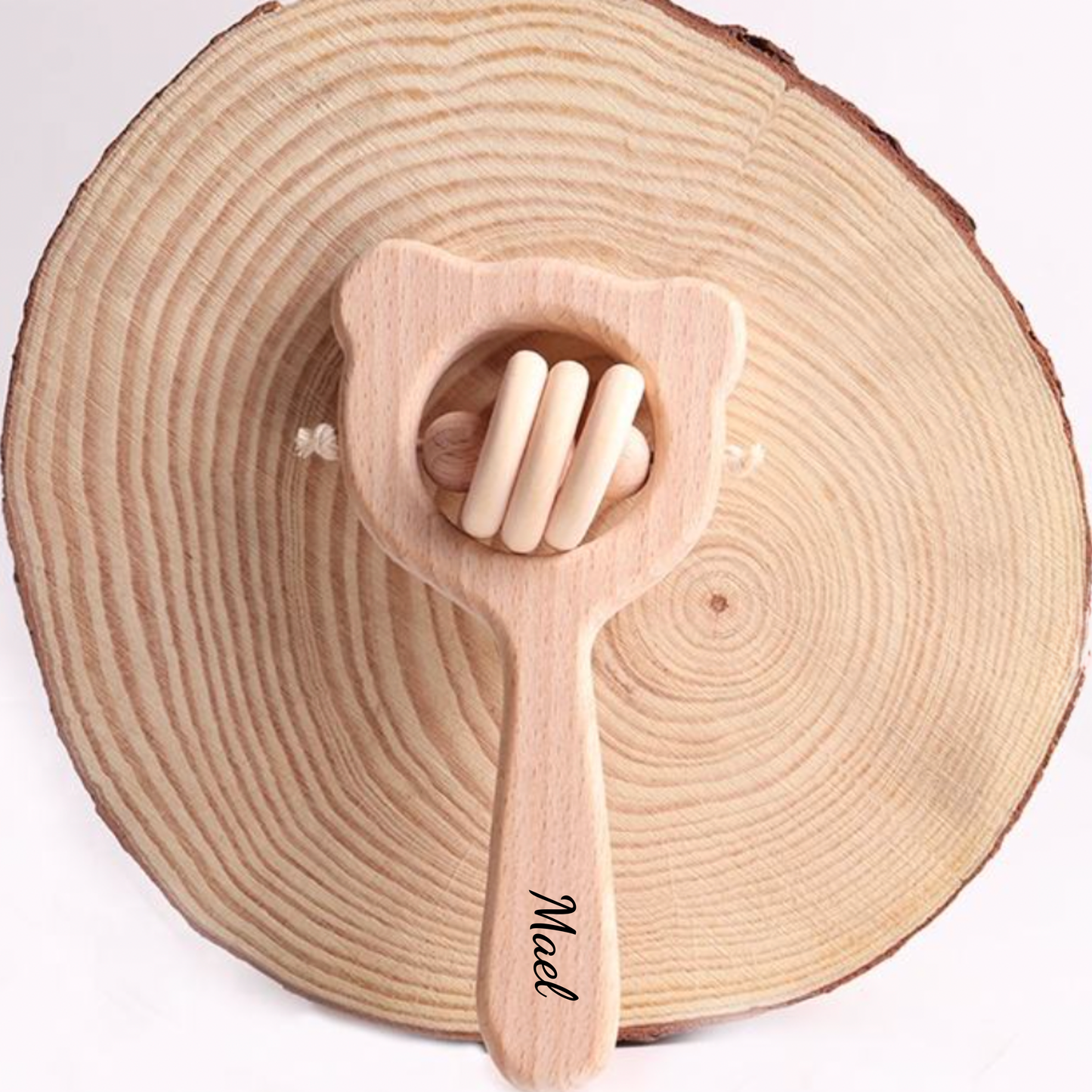 Coffret - Hochet ours personnalisé en bois