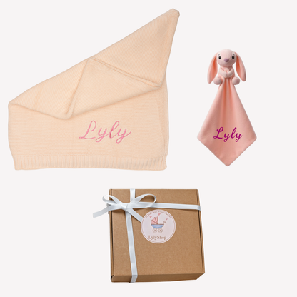 Coffret – Couverture et doudou personnalisés au prénom de bébé