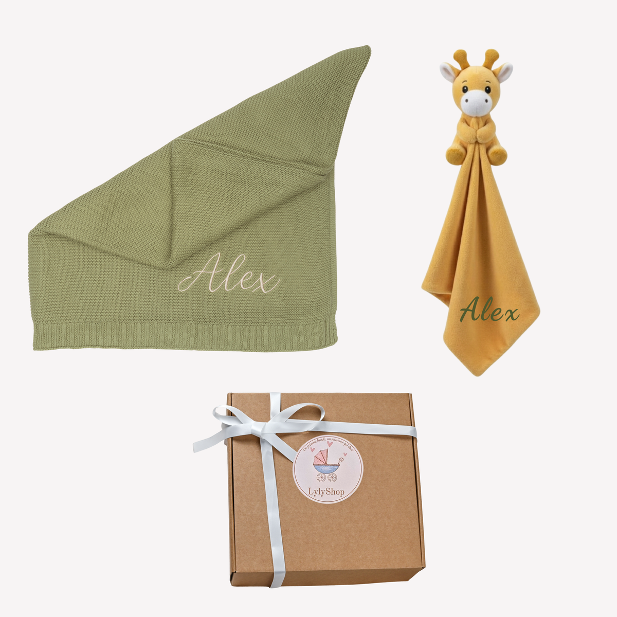 Coffret – Couverture et doudou personnalisés au prénom de bébé