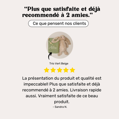 Coffret Trio Personnalisé Lapin, Couverture et Attache-tétine