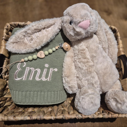 Ensemble Personnalisé Lapin, Couverture et Attache-tétine - personnalisable