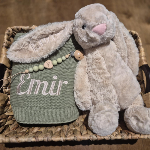 Ensemble Personnalisé Lapin, Couverture et Attache-tétine - personnalisable