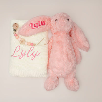 Ensemble Personnalisé Lapin, Couverture et Attache-tétine - personnalisable