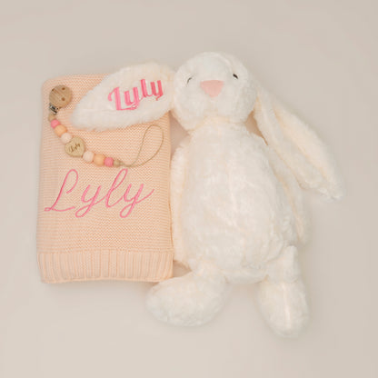 Ensemble Personnalisé Lapin, Couverture et Attache-tétine - personnalisable