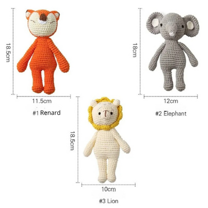 Doudou Tricoté Fait Main – Éléphant, Lion ou Renard