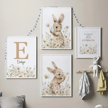 Affiche Murale Personnalisée Lapin et Fleurs