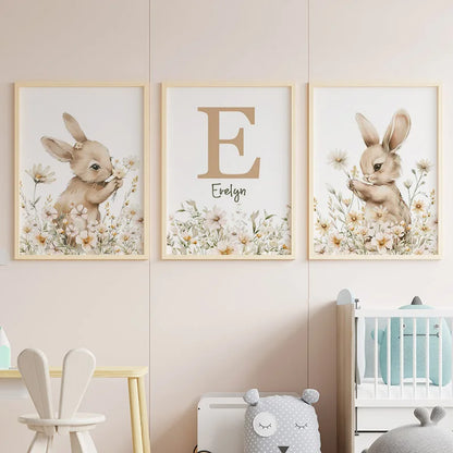 Affiche Murale Personnalisée Lapin et Fleurs