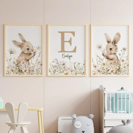 Affiche Murale Personnalisée Lapin et Fleurs