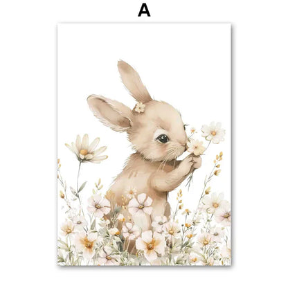 Affiche Murale Personnalisée Lapin et Fleurs