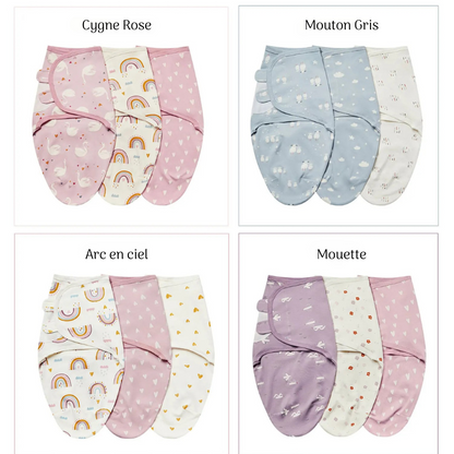 3 Cocons d’Émmaillotage Bébé – 100 % Coton Doux